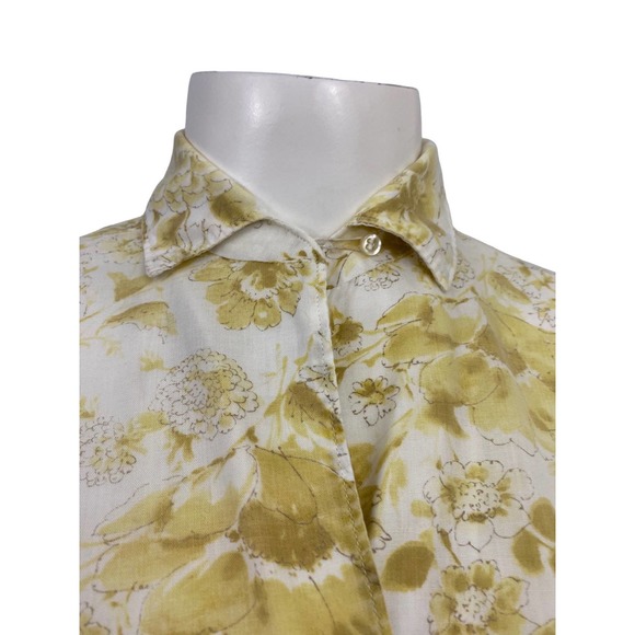 1960s Floral Rayon Loop Collar Button Up Shirt Top / Women’s Small - Picture 3 of 4